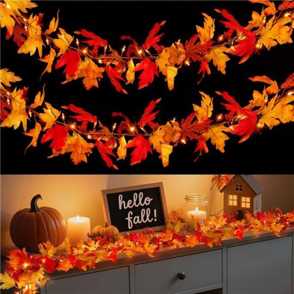 Fall Decorations for Home 9 FT Battery Operated Fall Garland with Lights - Picture 1 of 8